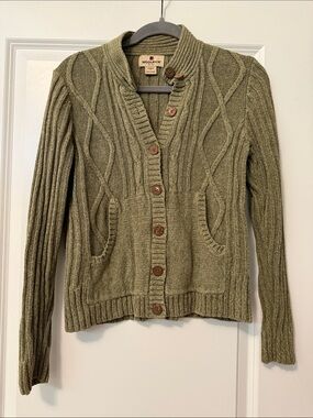 Woolrich Olive Cable-Knit Button-Up Cardigan